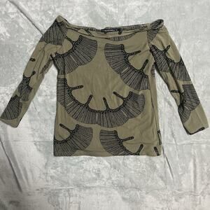 Manaola Top Off Shoulder Blouse Shirt Green Black Size S